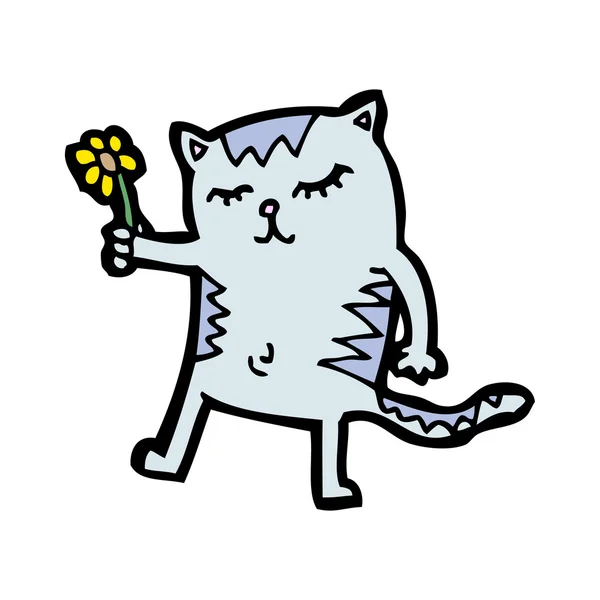 Kat geven bloem cartoon — Stockvector