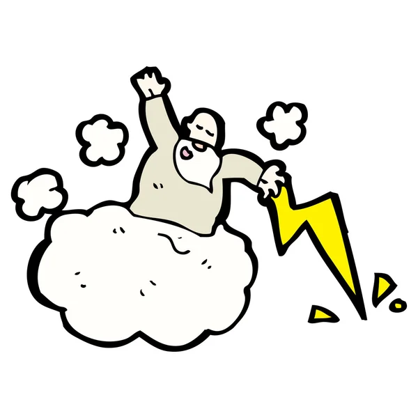 Dios en la nube lanzando caricatura relámpago — Vector de stock