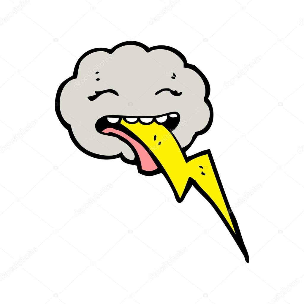 Thundercloud spitting lightning cartoon