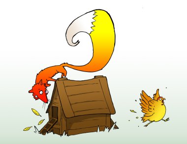 Fox ve tavuk karikatür çizimi
