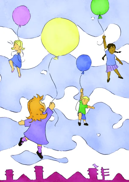 Kids balloon adventure — Stock Photo, Image