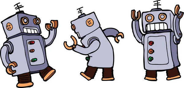 Vector cartoon robots dancing the robot — Stock Vector