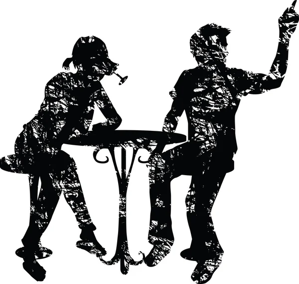 Café Couple Silhouette — Image vectorielle