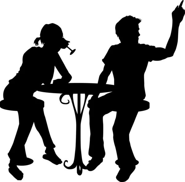 Cafe Couple Silhouette — Stock Vector