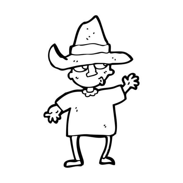 Dibujos animados ondeando hombre en sombrero — Vector de stock