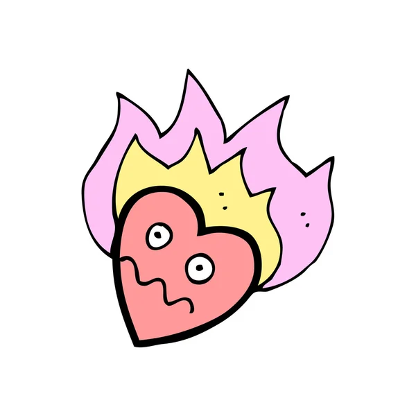 Flaming corazón de dibujos animados — Vector de stock