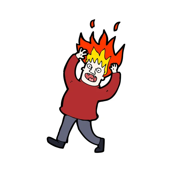 Cartoon man with hair on fire — Stock Vector