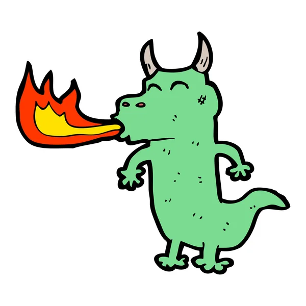 Desenhos animados dragão respiração fogo — Vetor de Stock