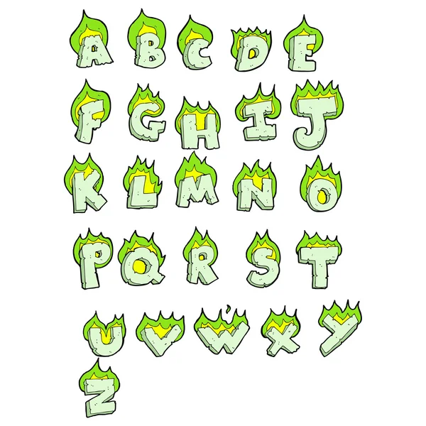 Juego de alfabeto verde llameante — Vector de stock