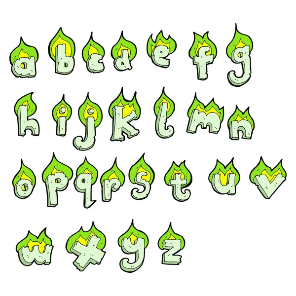 Flaming green alphabet set — Stock Vector