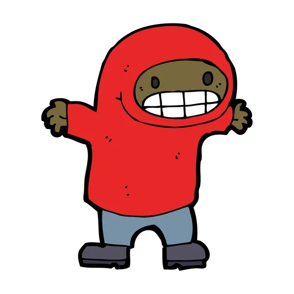 Muchacho sonriente de dibujos animados en sudadera con capucha — Vector de stock