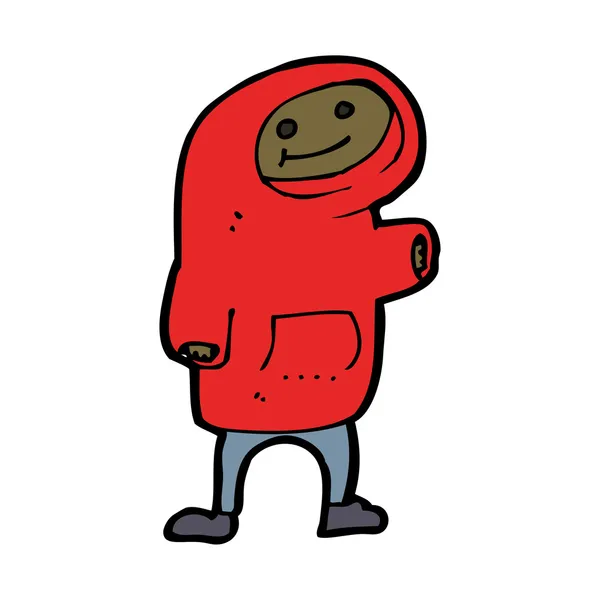 Personaje de dibujos animados de un niño con suéter tirado sobre su cabeza — Vector de stock