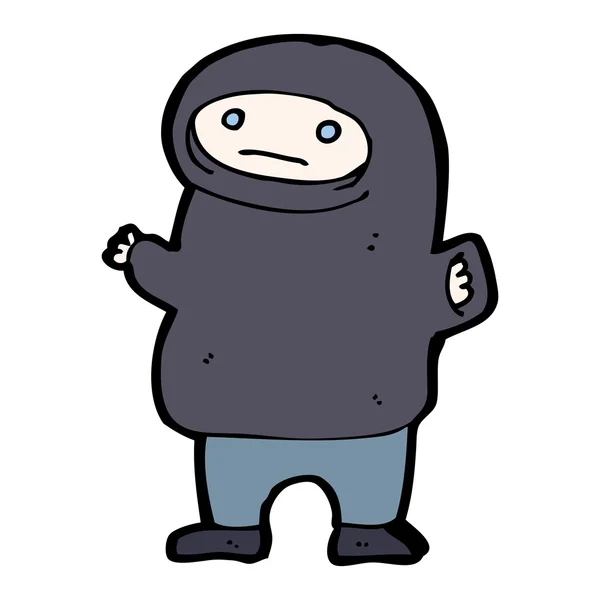 Unhappy cartoon boy in hooded sweatshirt — Stock Vector