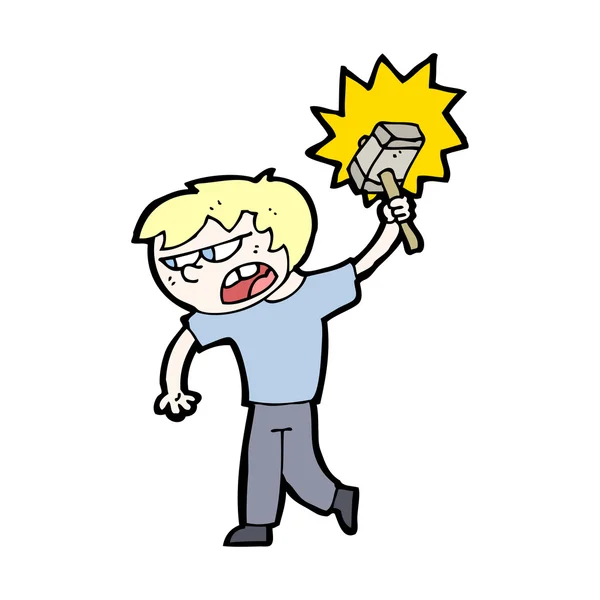卡通男孩用锤子 — 图库矢量图片