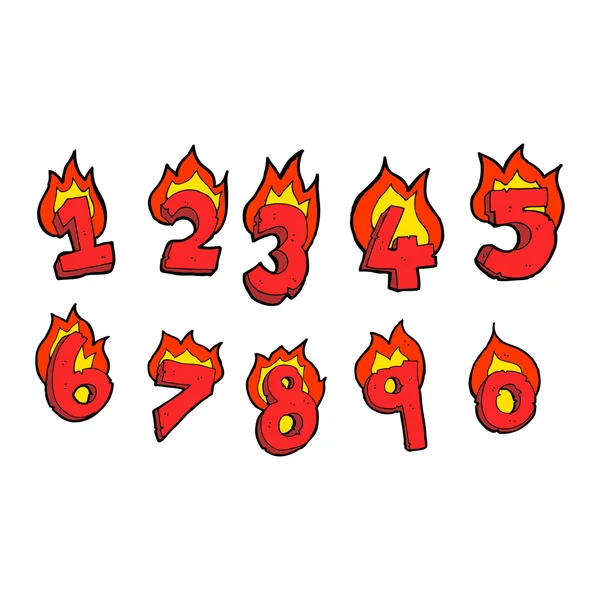 Cartoon number set on fire — Stock Vector