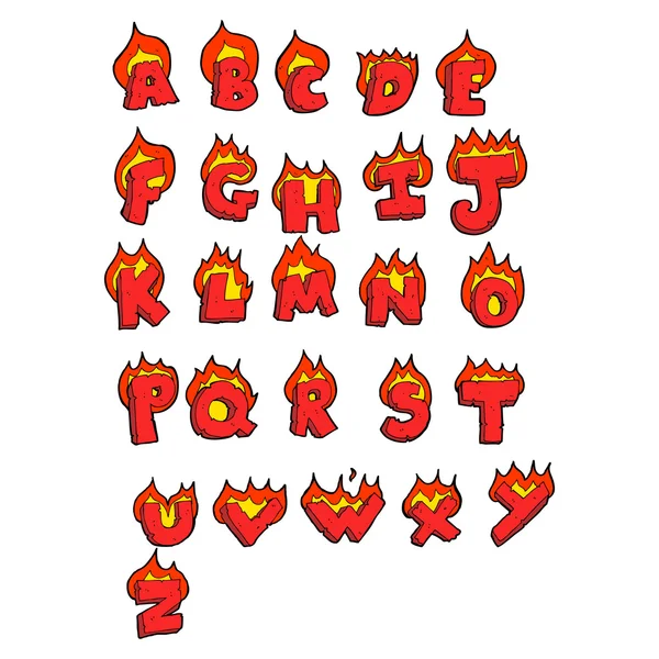 Cartoon burning letter alphabet set — Stock Vector