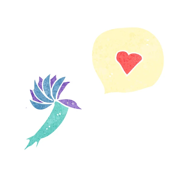 Cartoon hummingbird with love heart — Stock Vector