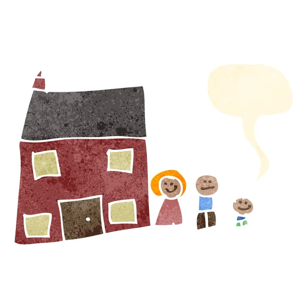 Dibujo del niño de una casa familiar — Vector de stock