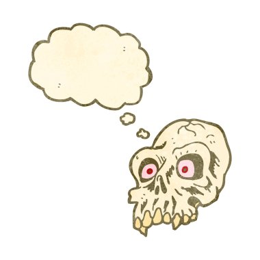 Scary halloween kafatası düşünce balonu ile karikatür