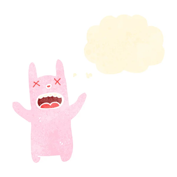 Kartun kelinci merah muda dengan pikiran gelembung - Stok Vektor