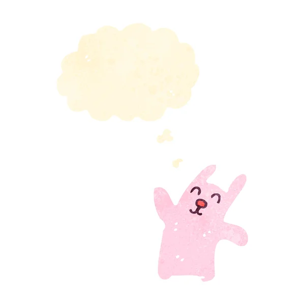 Kartun kelinci merah muda dengan pikiran gelembung - Stok Vektor