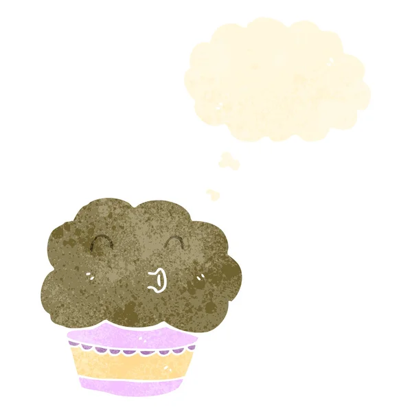 Muffin de chocolate de dibujos animados con burbuja de pensamiento — Archivo Imágenes Vectoriales