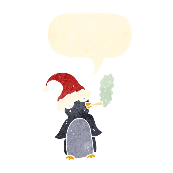 Cartoon roken Kerstmis pinguïn — Stockvector