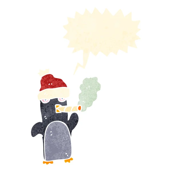 Cartoon smoking christmas penguin — Stock Vector