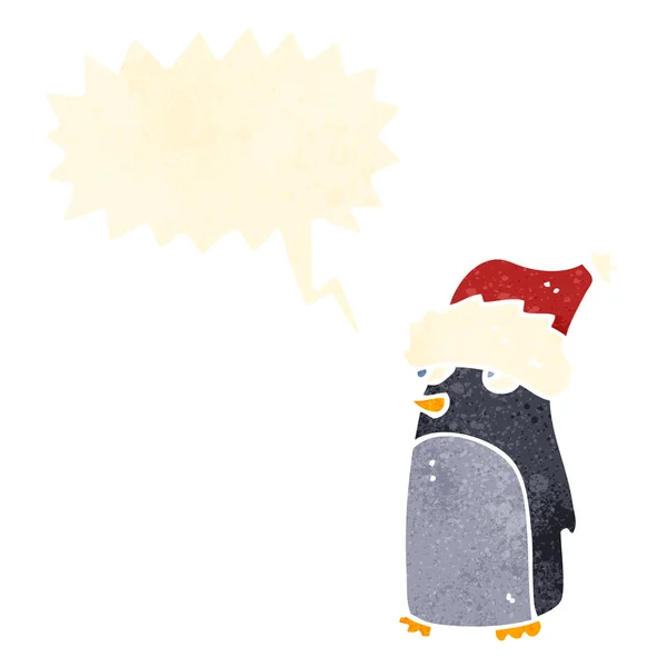 サンタの帽子を持つ漫画のペンギン — ストックベクタ