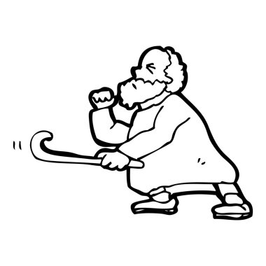 yaşlı adam titreyen sopa karikatür