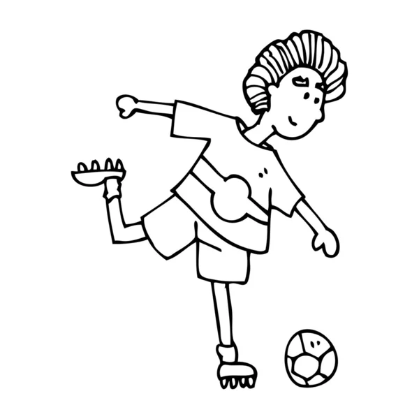 Chico pateando pelota de fútbol — Vector de stock