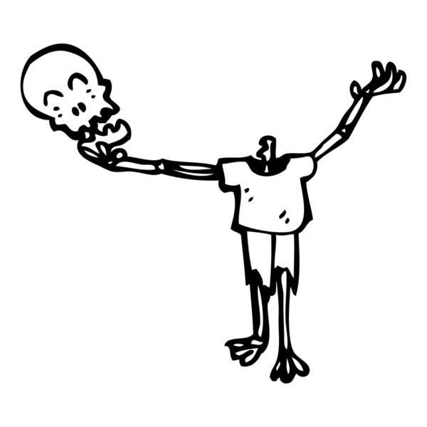 自分の頭を保持している漫画スケルトン — ストックベクタ