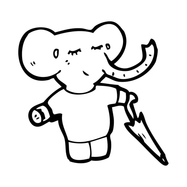 Elefante y paraguas de dibujos animados — Vector de stock