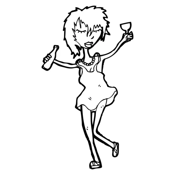 Dronken dansende vrouw cartoon — Stockvector
