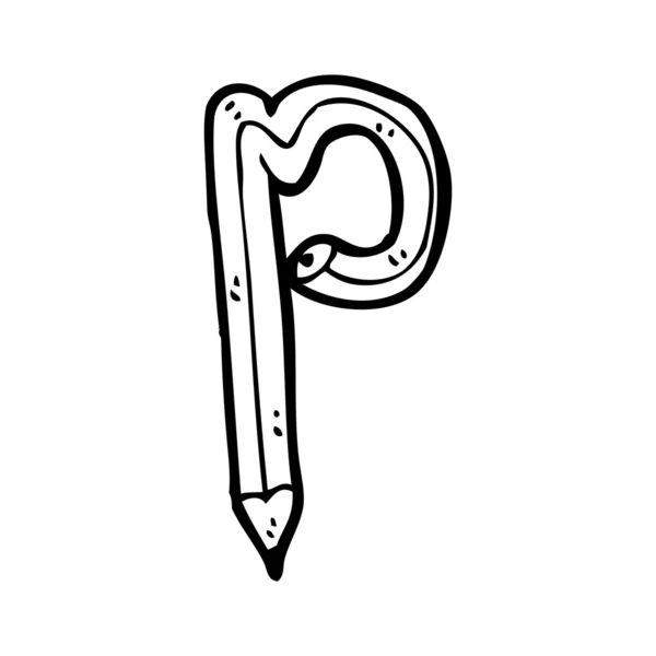 Karikatür kalem şeklinde harf p — Stok Vektör