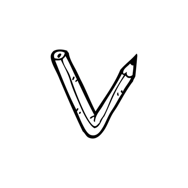 Cartoon pencil shaped letter v — Stock Vector