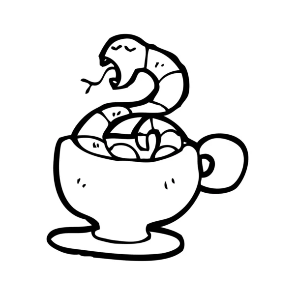 Snake in theekopje cartoon — Stockvector