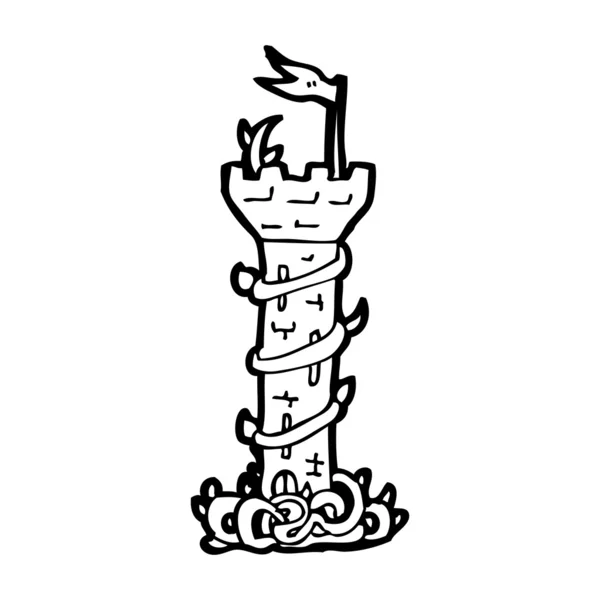 覆盖在葡萄藤卡通城堡塔 — 图库矢量图片