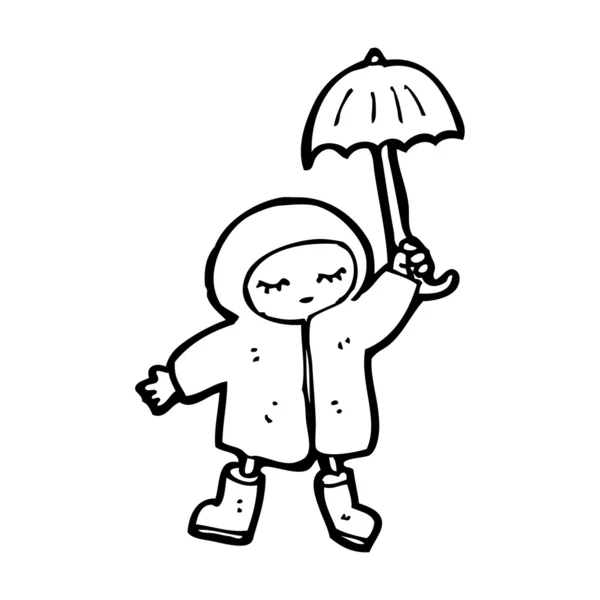 Ragazza sotto la pioggia con ombrello cartone animato — Vettoriale Stock