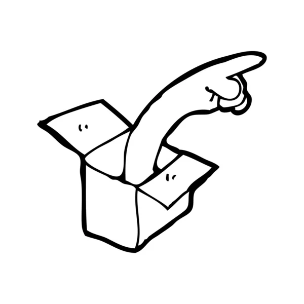 Mão apontando para fora da caixa dos desenhos animados — Vetor de Stock