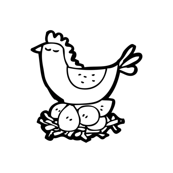 Hen sitting on eggs cartoon — Stock Vector