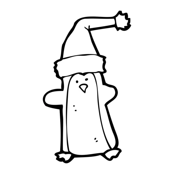 Pinguin mit Weihnachtsmütze Karikatur — Stockvektor