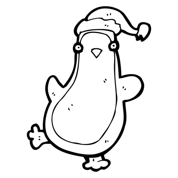 Lindo pingüino de dibujos animados en sombrero de santa — Vector de stock