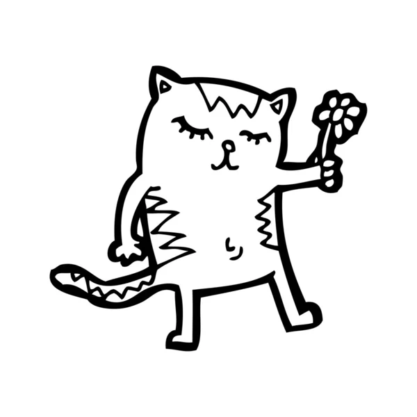 Gato con flor de dibujos animados — Archivo Imágenes Vectoriales