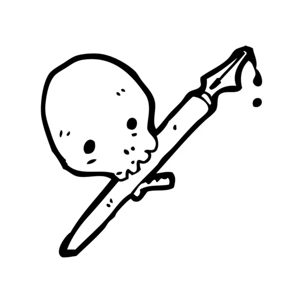 Skull with inking pen cartoon — Stock Vector