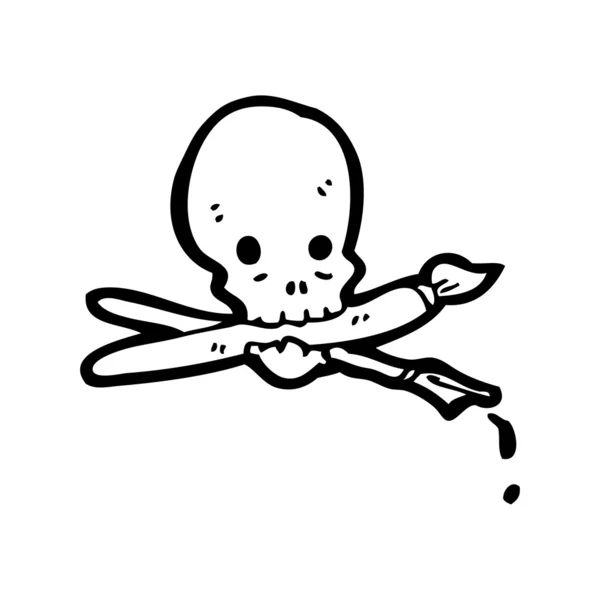 Crâne avec pinceaux dessin animé — Image vectorielle