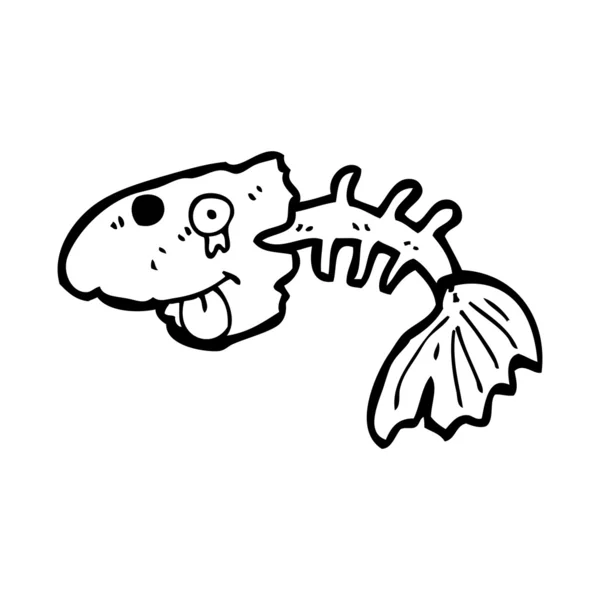 Pazzo zombie pesce scheletro cartone animato — Vettoriale Stock