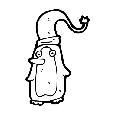 karikatür penguen Noel şapka