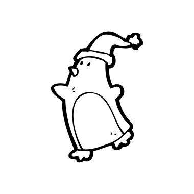 santa şapka karikatür penguen dansı