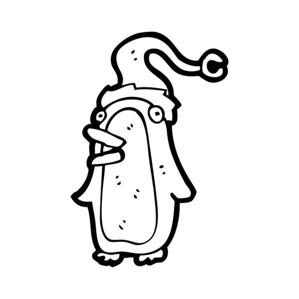 Cartoon penguin in christmas hat shouting — Stock Vector
